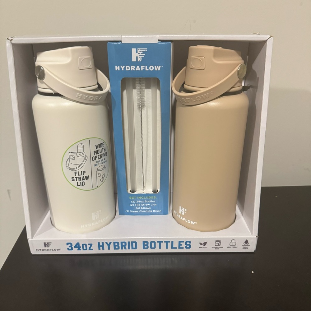 Hydraflow 34-oz. Hybrid Double Wall Stainless Steel Bottle 2 Pack white tan NWT